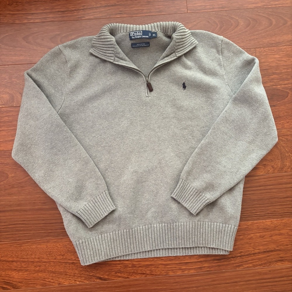 Polo Ralph Lauren Men's XL Gray Quarter Zip Sweater Pullover Pony Logo Cotton